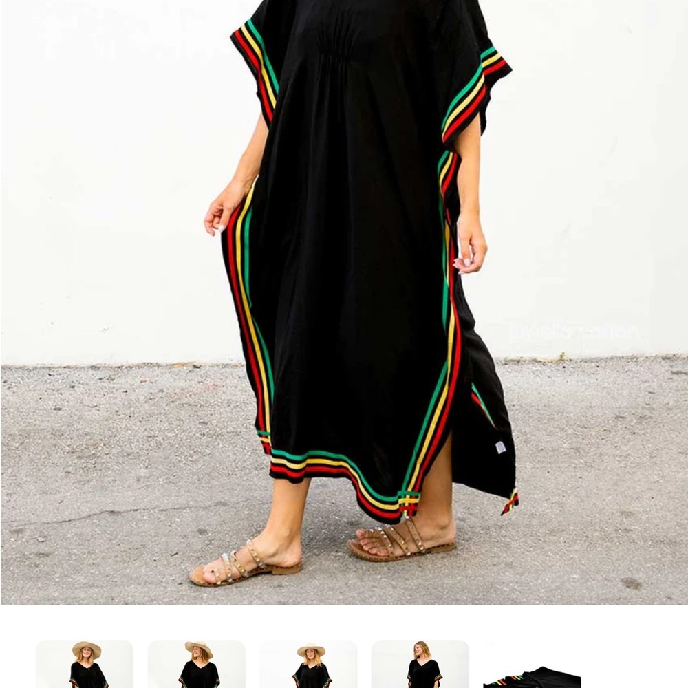 Black Kaftan Dress with Multicolor Trim